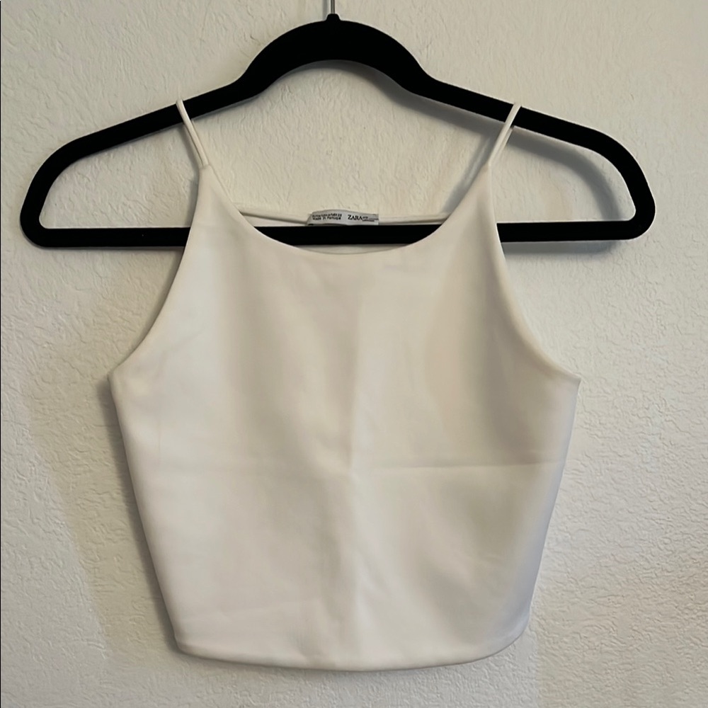 Zara White Fitted Crop Camisole